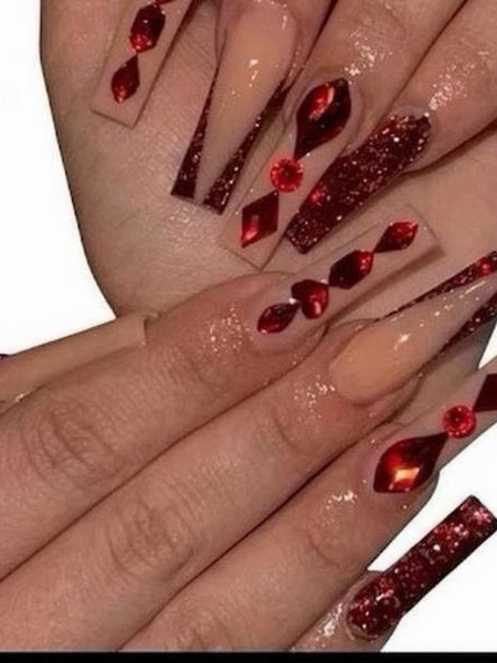 Red Jeweled Coffin Nails